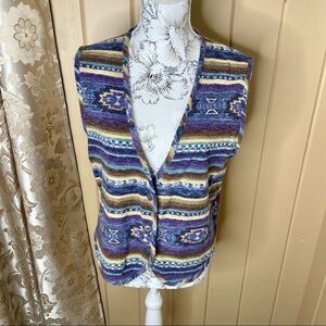 Vintage Design Zone SW Aztec Multicolor Blue Vest Button Down Size Large